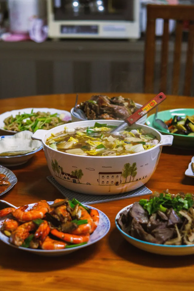 Bowls of food ready to share around a table